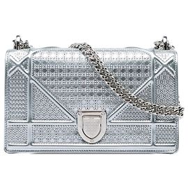 Dior Silver Mini Metallic Patent Microcannage Diorama Flap