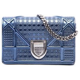 Dior Blue Baby Metallic Patent Microcannage Diorama Flap