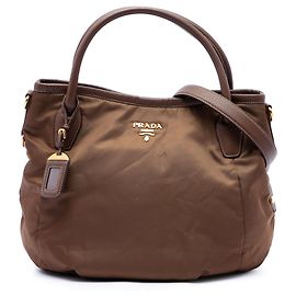 Borsa satchel Prada in Tessuto con rifiniture in Vitello Daino marrone