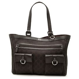 Sac cabas Gucci Abbey en denim GG marron avec anneau en D