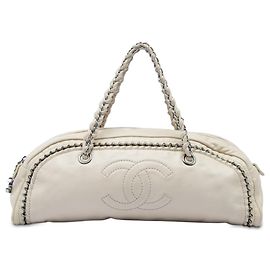 Borsa Bowler Chanel White Small Calfskin Luxe Ligne