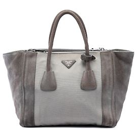 Borsa Prada Gray Scamosciato and Canapa Twin Pocket Double Handle Satchel