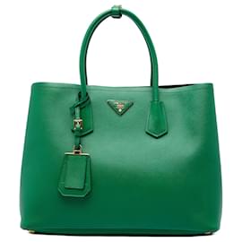 Prada Borsa Satchel Doppia Grande in Pelle Saffiano Verde