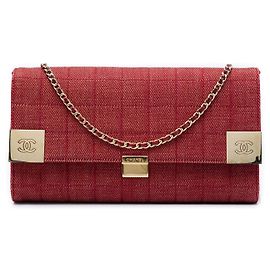 Chanel Red CC Chocolate Bar Denim Chain Flap
