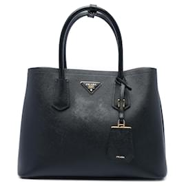 Prada Borsa Satchel Doppia in Pelle Saffiano Nera Medium