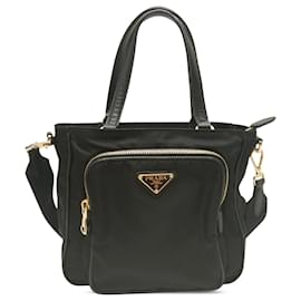 Borsa Satchel Prada in Tessuto con rifiniture in Saffiano nero