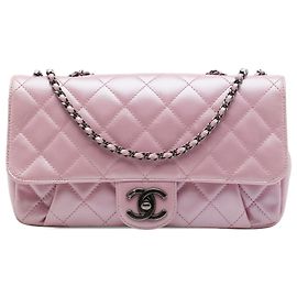 Chanel Pink Medium Quilted Metallic Calfskin Coco Pleats Chain Flap