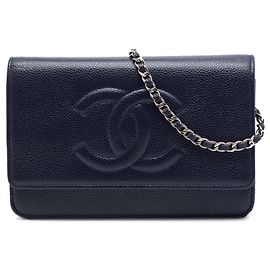 Chanel Blue CC Caviar Wallet On Chain