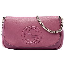 Gucci Soho Chain Flap Crossbody aus rosa Kalbsleder Medium