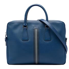 Bolso de negocios Prada Blue Saffiano a rayas