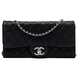 Chanel Black CC Quilted Iridescent Fabric East West Flap