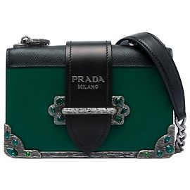 Borsa a tracolla Prada Cahier in vitello City con rifiniture in Saffiano verde e cristalli