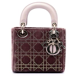 Dior Mini Lady Dior Bicolor aus rotem Cannage-Samt mit Strass