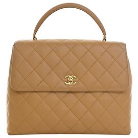 Borsa Chanel Beige CC Quilted Caviar Kelly Top Handle Bag