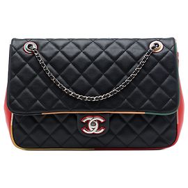Chanel Black Jumbo Quilted Lambskin Acrylic Cuba Color Flap