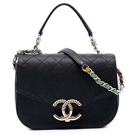 Chanel Black Paris Cuba Small Quilted Caviar Thread Around Flap