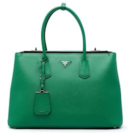 Prada Green Saffiano Cuir Turnlock Twin Satchel