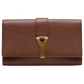 Clutch Saint Laurent Chyc Ligne in pelle martellata marrone