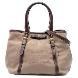 Sac Satchel Prada en toile Canapa beige avec logo et nœud