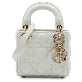 Dior White Micro Lambskin Cannage Lady Dior