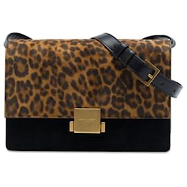 Borsa Bellechasse Saint Laurent in pelle di vitello nera e camoscio leopardato Medium