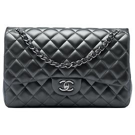Chanel Gray Jumbo Classic Metallic Lambskin Double Flap