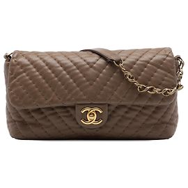 Chanel Brown Jumbo Chevron Iridescent Calfskin Surpique Flap