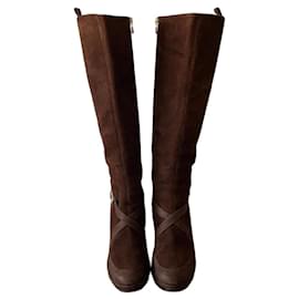 Escada braune Wildleder-Stiefel mit Krokodil-Optik