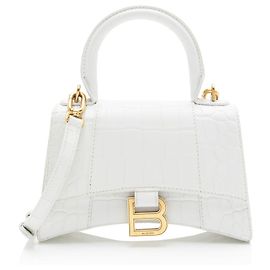 Balenciaga Borsa Hourglass XS Top Handle in pelle di vitello embossed croc lucida