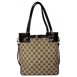 Borsa a mano Gucci in tela GG marrone