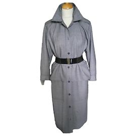 Trench-coat in lana grigio a quadri Guy Laroche