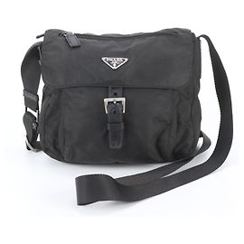 Bolsa de ombro em couro e nylon Tessuto com logótipo triangular Prada
