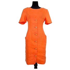 Valentino orange Leinenkleid 1990s