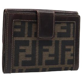 Portafoglio FENDI Zucca Canvas Nero Marrone Auth 199785A