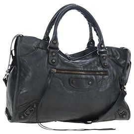 BALENCIAGA The City Hand Bag Leather 2way Black 115748 Auth 197344M