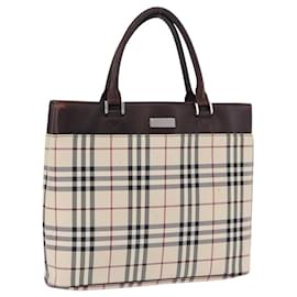 BURBERRY Nova Check Handtasche Canvas Beige Silver Auth 199684