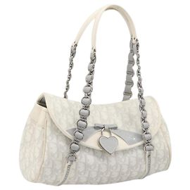 Borsa Christian Dior Trotter Canvas Romantic Bag PVC White Silver Auth 198611V