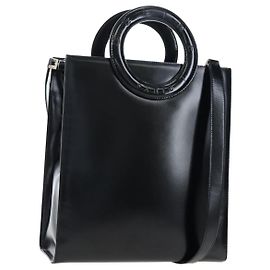Céline Sac à main CELINE à poignée circulaire en cuir 2way Noir Argent Auth am12266V