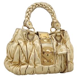 Borsa a mano Miu Miu Matelassé in pelle 2way Gold Auth yk20737SAM