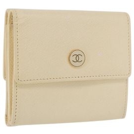 Portafoglio lungo CHANEL in pelle avorio e oro CC Auth 199695A
