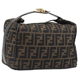 Borsa a mano Vanity FENDI Zucca Canvas Nero e Marrone Auth mr2833