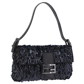 Borsa a tracolla FENDI Mamma Baguette Canvas Sequin Black Auth 197205SM