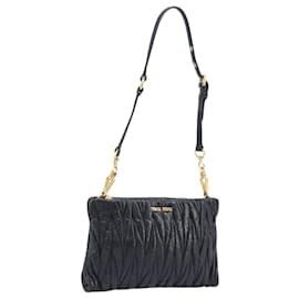 Borsa a tracolla Miu Miu Matelassé in pelle nera e oro Auth yk20786M