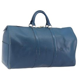 LOUIS VUITTON Epi Keepall 50 Boston Bag Blue M42965 LV Auth 196214