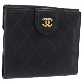 Portafoglio Bifold Bicolore CHANEL in Pelle d'Agnello Nero e Oro CC Auth 197854V