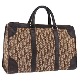 Borsa Boston Christian Dior Trotter Canvas Beige Gold Auth 197709