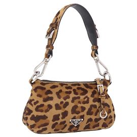 Borsa a tracolla PRADA in pelle Harako Marrone Argento Auth yk20826SAM