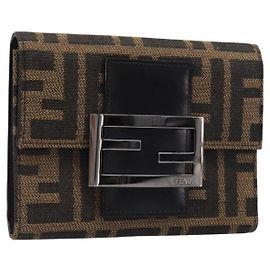 FENDI Mamma Baguette Geldbörse aus Zucca Canvas Schwarz Braun Auth 199693V