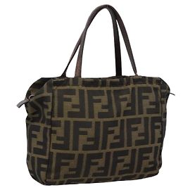 Borsa a Mano FENDI Zucca Canvas Nero Marrone Auth 200235