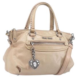 Bolso Miu Miu Vitellolux de piel 2way Beige Silver Auth 197230V